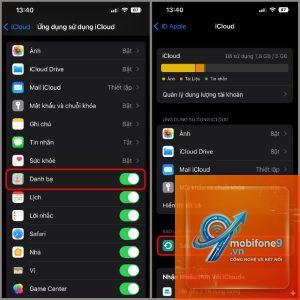 bật đồng bộ danh bạ iPhone
