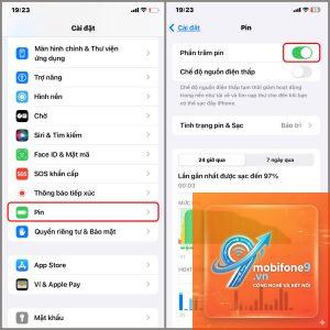 bật phần trăm pin iPhone 15
