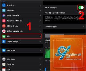 cách cài đặt phần trăm pin trên iPhone