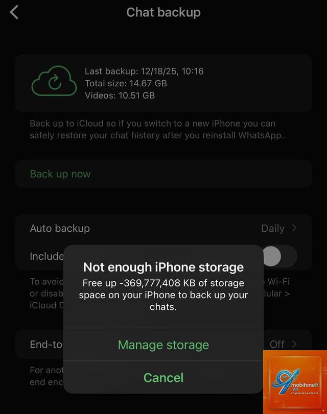 iphone không đủ dung lượng sao lưu - Hình 2