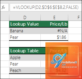 visual lookup bị lỗi